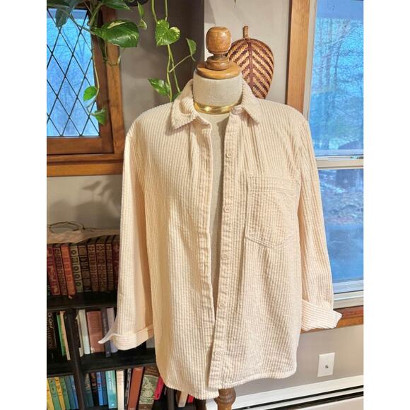 Cream Corduroy Button Up Shirt - Picture 2 of 7